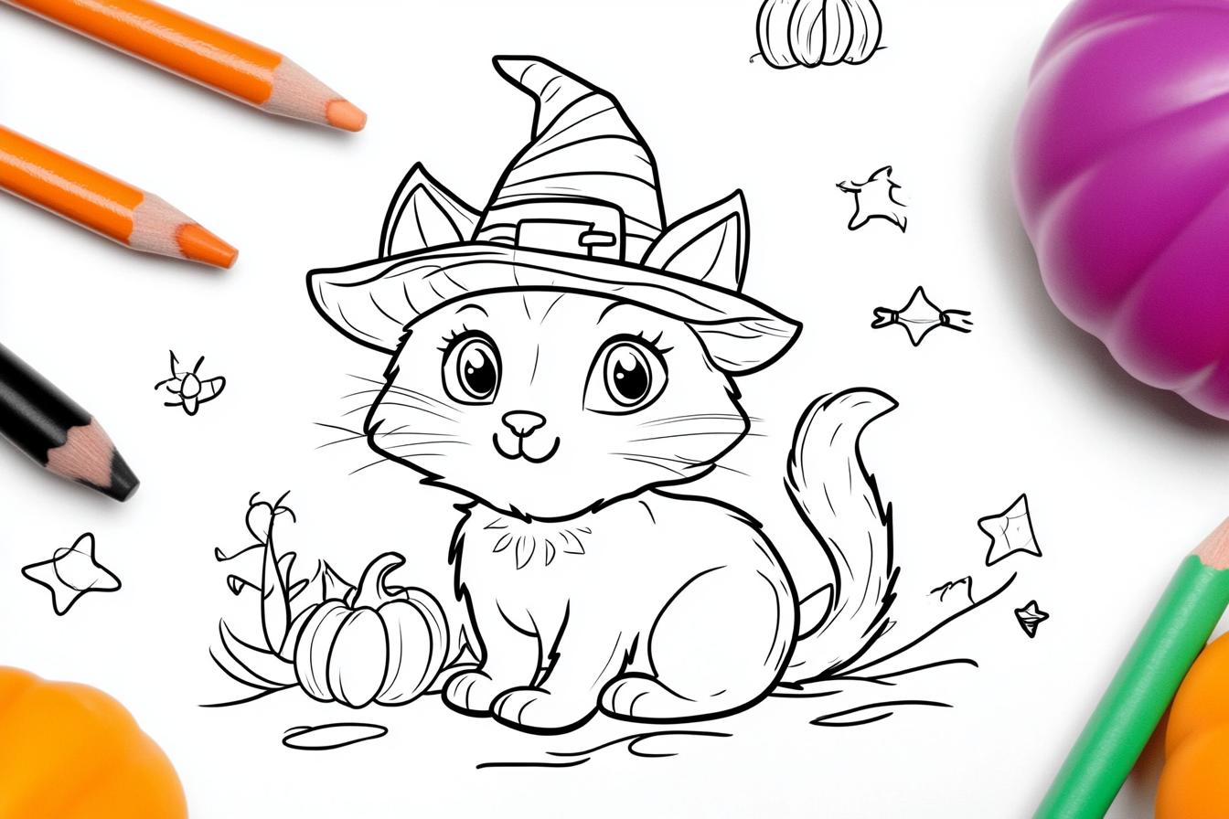 Free Printable PDF Halloween Cat Coloring Pages