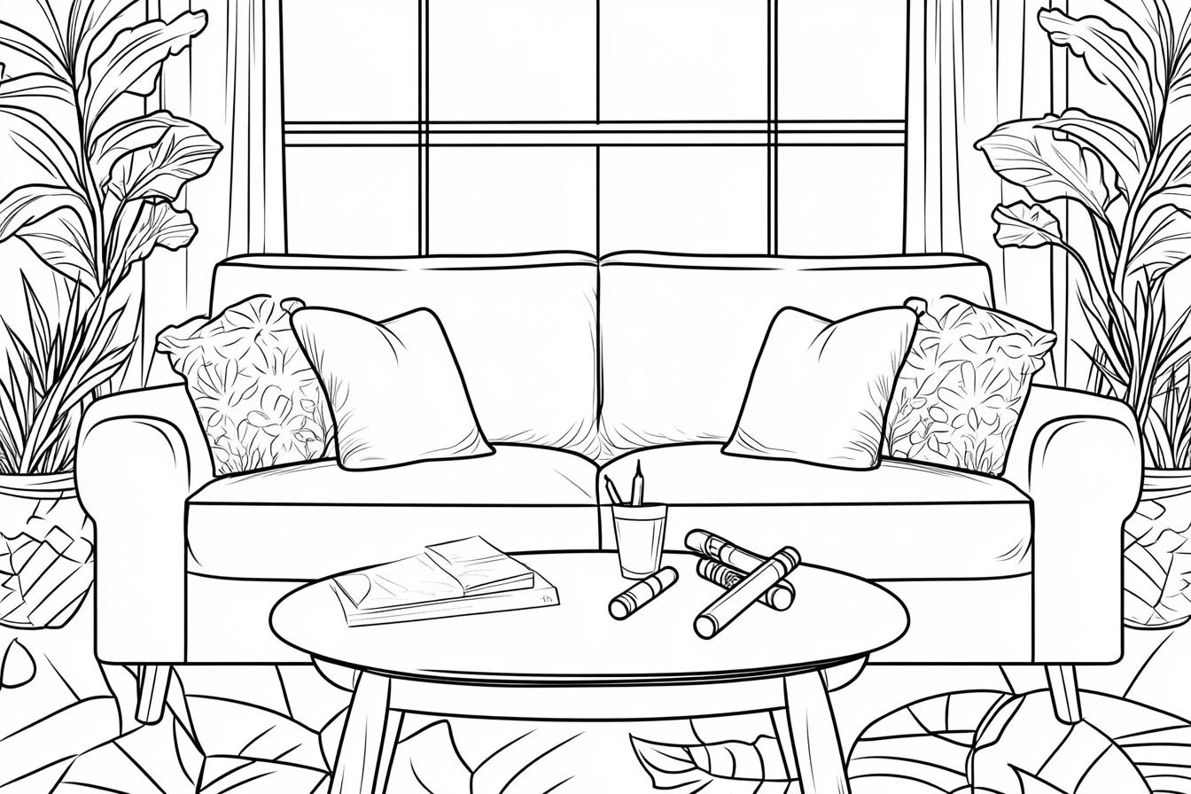 Free Printable PDF Living Room Coloring Pages