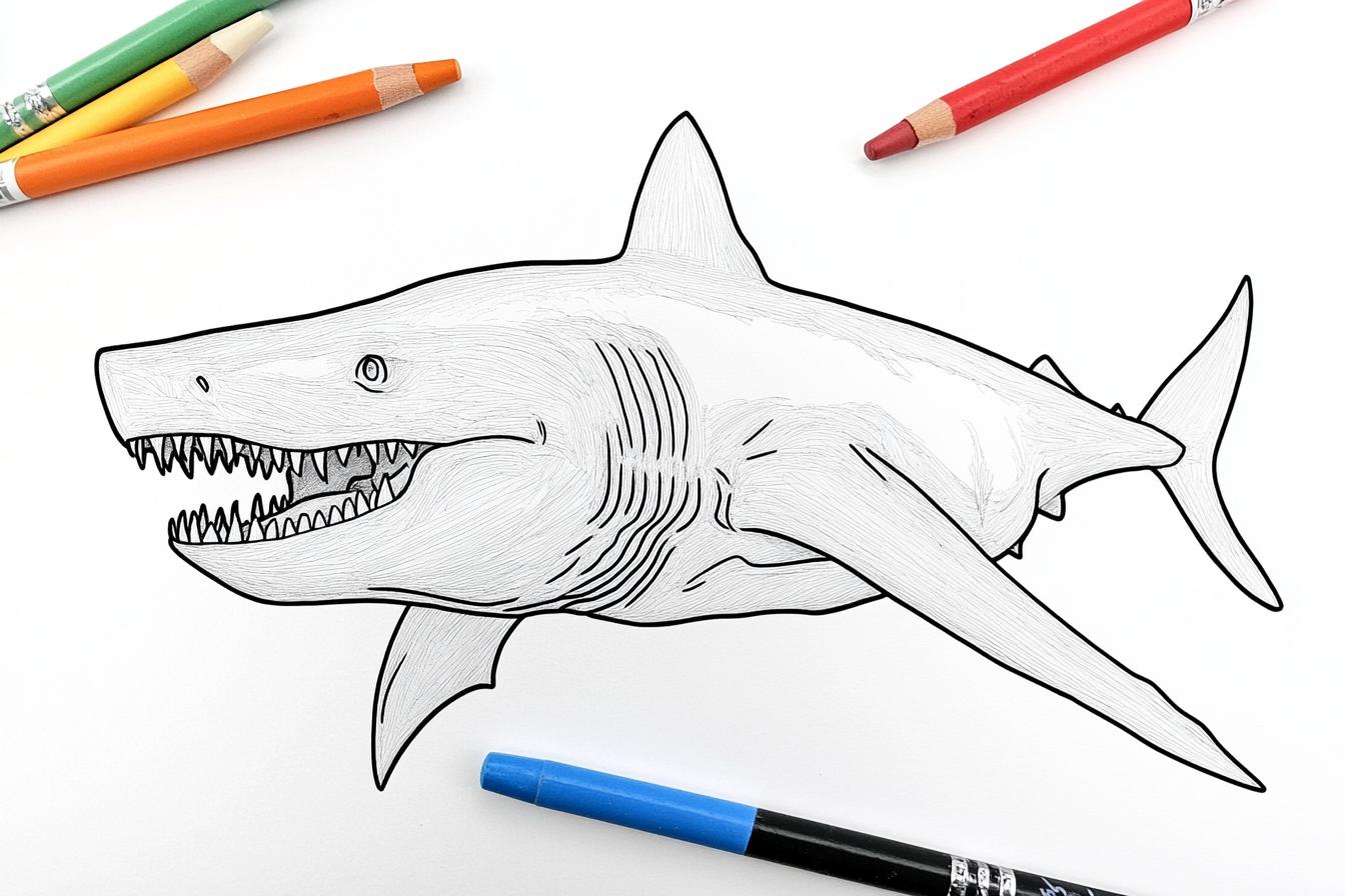 Free Printable PDF Megalodon Coloring Pages